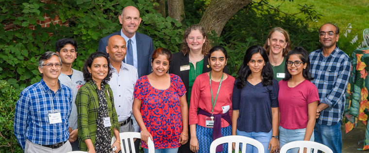 MSU leadership with international families at the international parent reception in 2018.