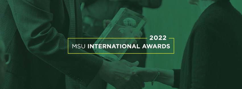 vibrant green background with the words 2022 International Awards